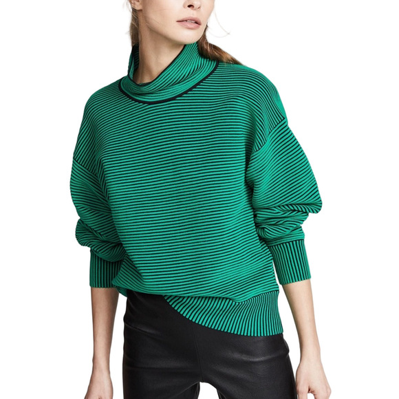 Nagnata Tropic Green + Black Turtleneck Sweater - Organic Cotton Rib Knit - S/M - Picture 7 of 8